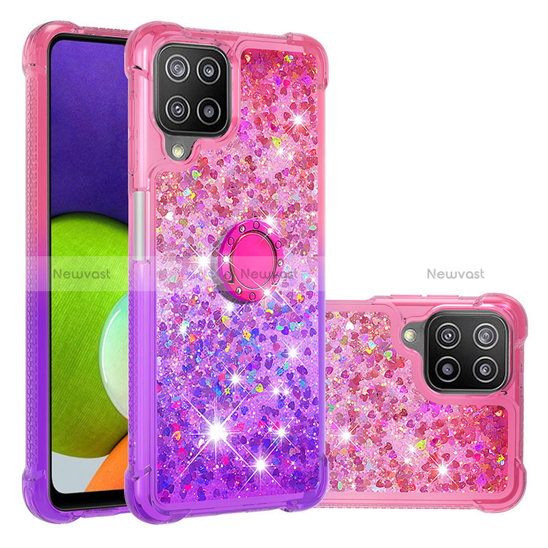 Silicone Candy Rubber TPU Bling-Bling Soft Case Cover with Finger Ring Stand S02 for Samsung Galaxy A22 4G Hot Pink