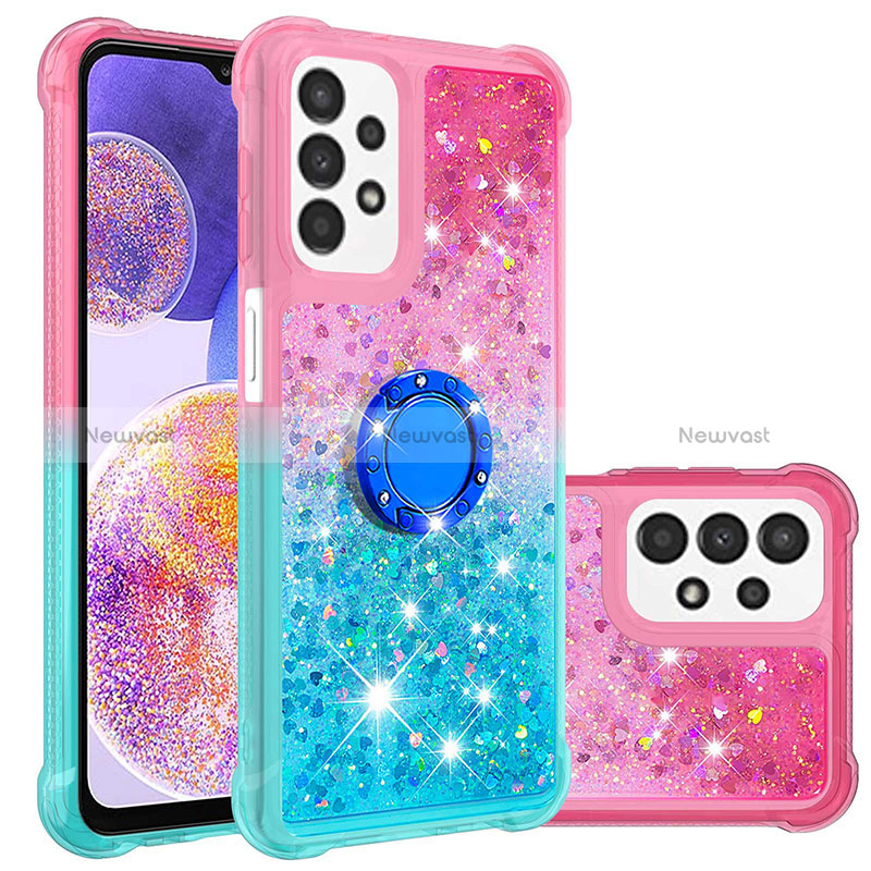 Silicone Candy Rubber TPU Bling-Bling Soft Case Cover with Finger Ring Stand S02 for Samsung Galaxy A23 4G