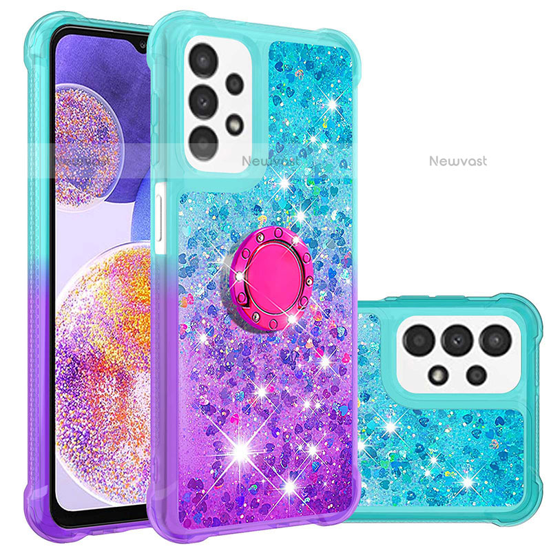 Silicone Candy Rubber TPU Bling-Bling Soft Case Cover with Finger Ring Stand S02 for Samsung Galaxy A23 5G Sky Blue