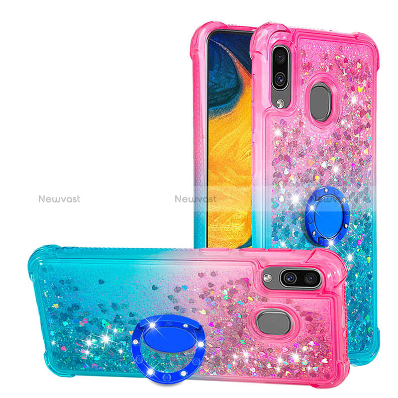Silicone Candy Rubber TPU Bling-Bling Soft Case Cover with Finger Ring Stand S02 for Samsung Galaxy A30