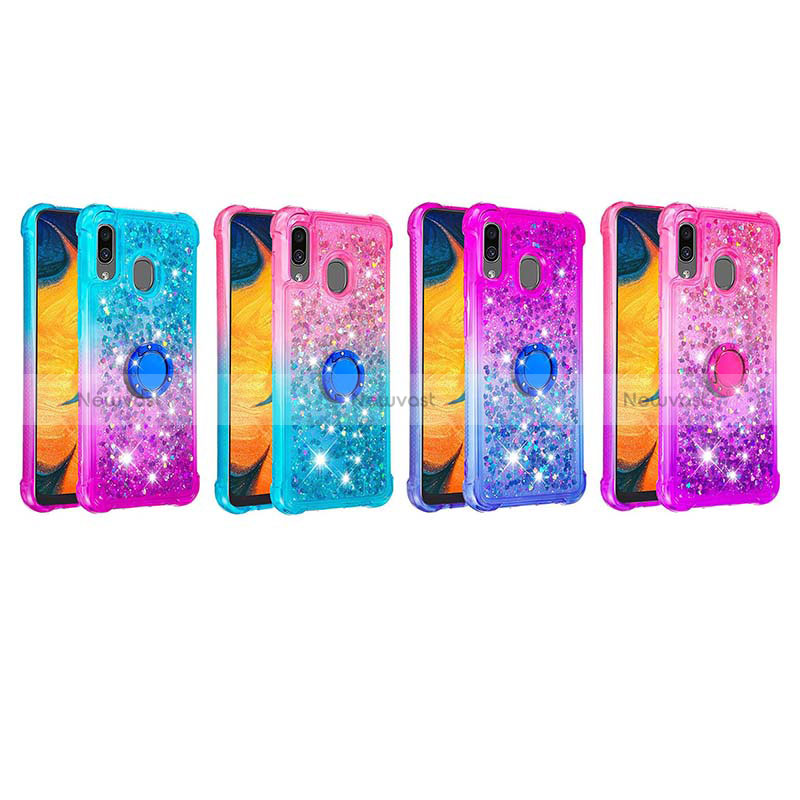 Silicone Candy Rubber TPU Bling-Bling Soft Case Cover with Finger Ring Stand S02 for Samsung Galaxy A30