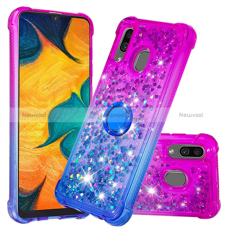 Silicone Candy Rubber TPU Bling-Bling Soft Case Cover with Finger Ring Stand S02 for Samsung Galaxy A30