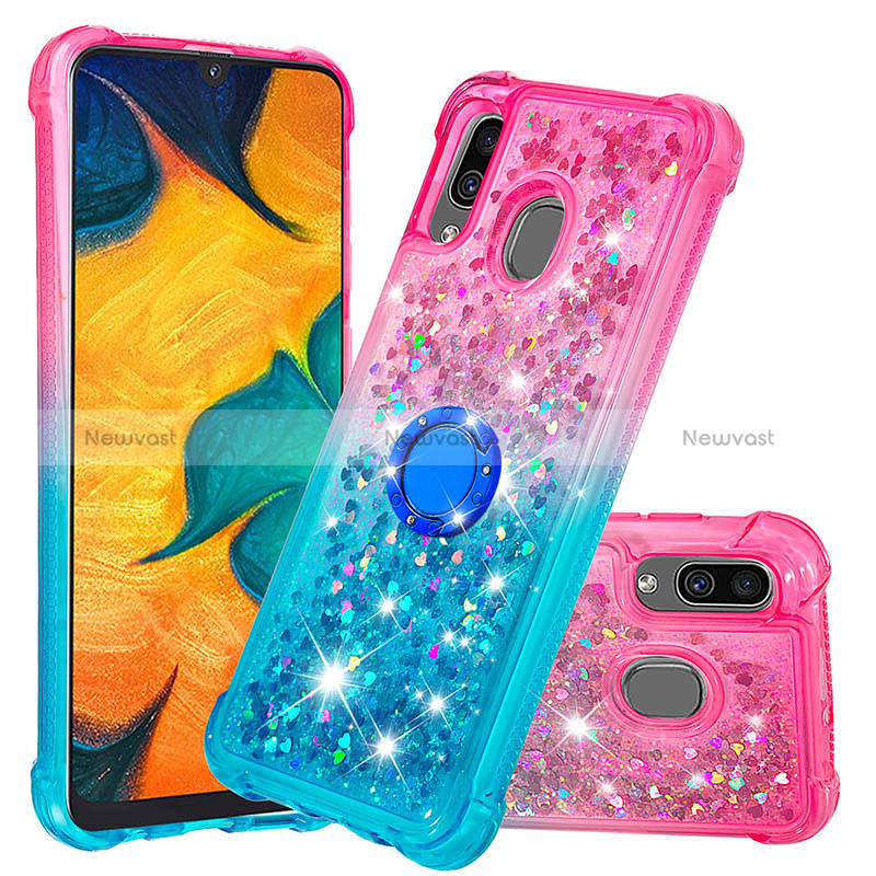 Silicone Candy Rubber TPU Bling-Bling Soft Case Cover with Finger Ring Stand S02 for Samsung Galaxy A30