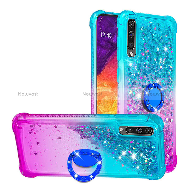 Silicone Candy Rubber TPU Bling-Bling Soft Case Cover with Finger Ring Stand S02 for Samsung Galaxy A30S