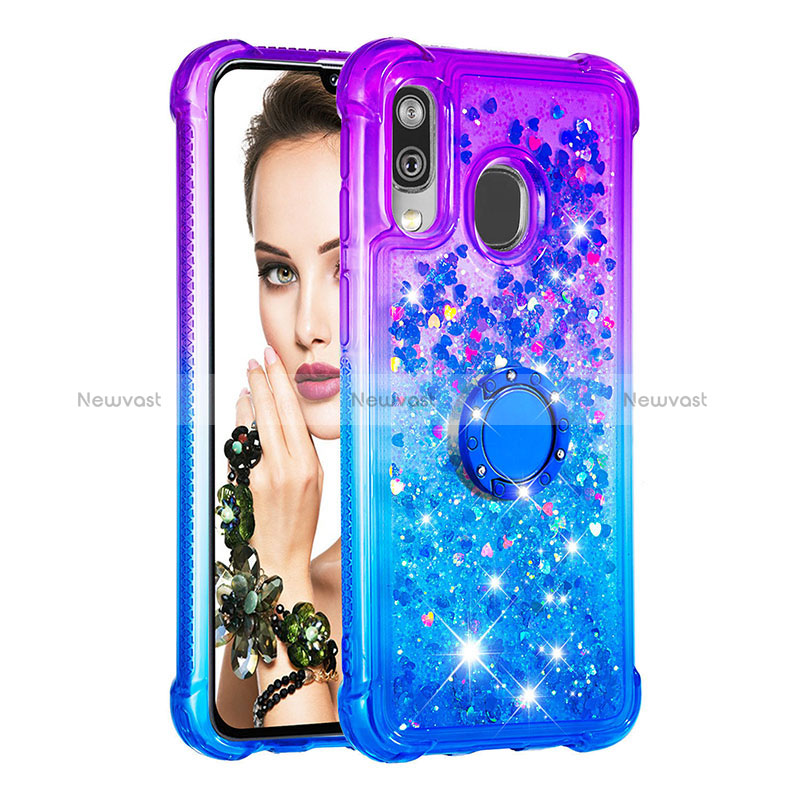 Silicone Candy Rubber TPU Bling-Bling Soft Case Cover with Finger Ring Stand S02 for Samsung Galaxy A40 Purple