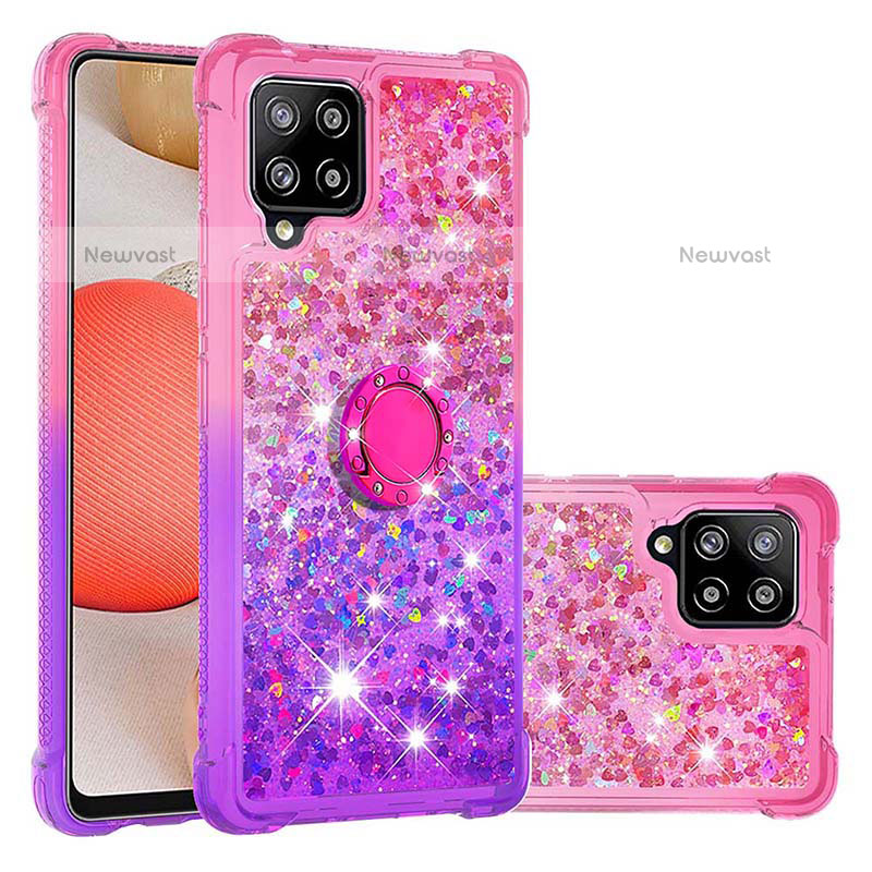Silicone Candy Rubber TPU Bling-Bling Soft Case Cover with Finger Ring Stand S02 for Samsung Galaxy A42 5G