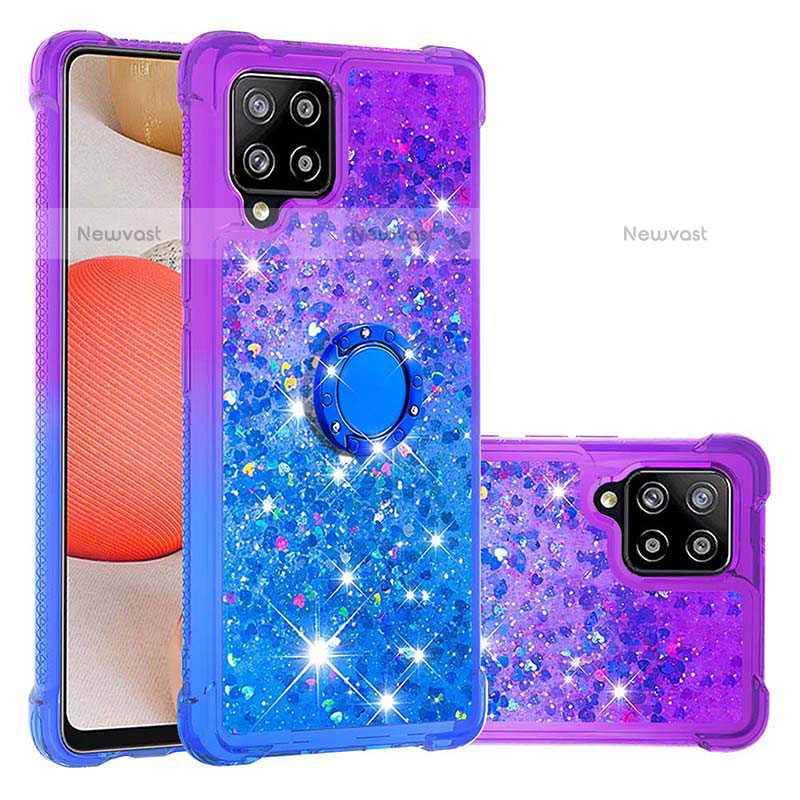 Silicone Candy Rubber TPU Bling-Bling Soft Case Cover with Finger Ring Stand S02 for Samsung Galaxy A42 5G Purple