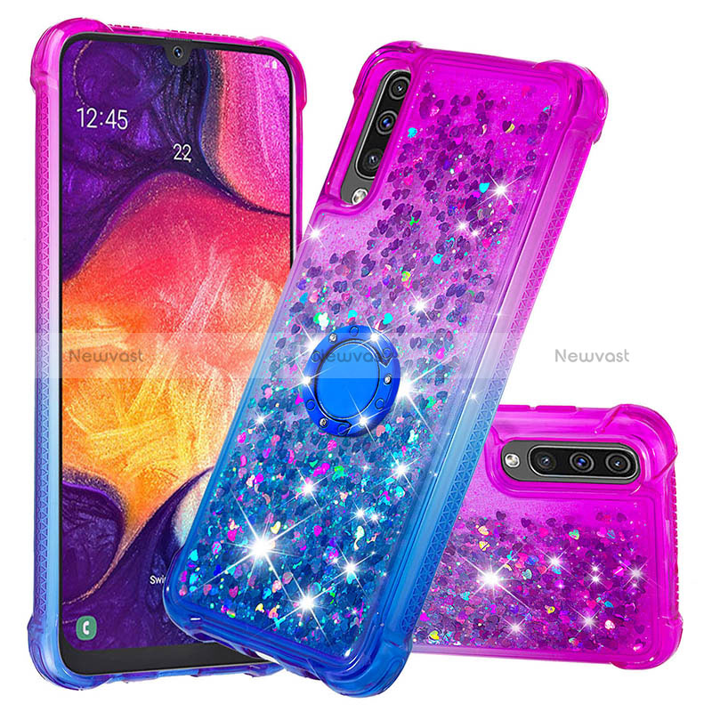Silicone Candy Rubber TPU Bling-Bling Soft Case Cover with Finger Ring Stand S02 for Samsung Galaxy A50S