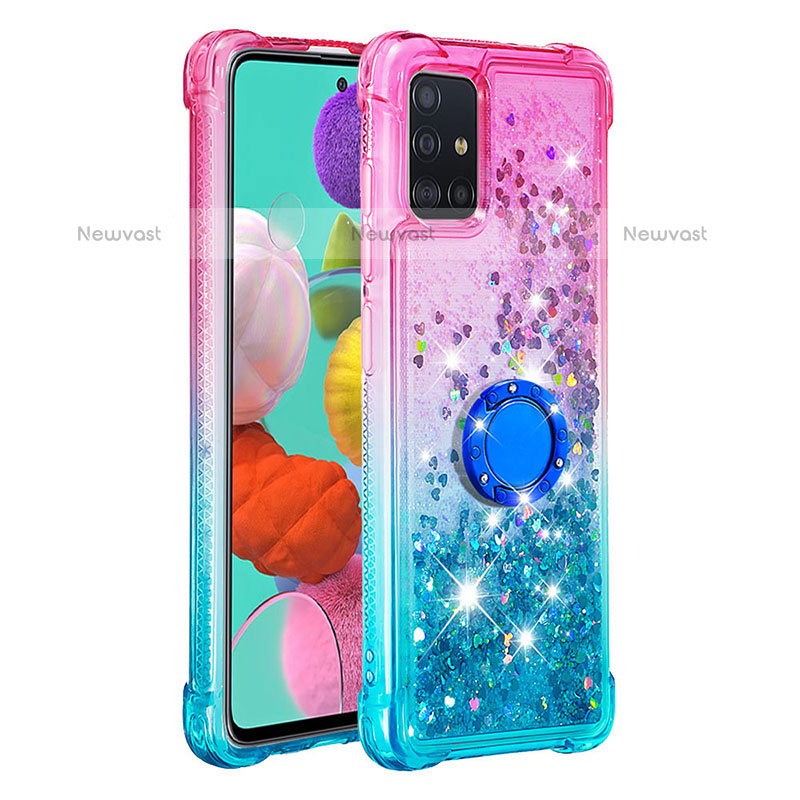 Silicone Candy Rubber TPU Bling-Bling Soft Case Cover with Finger Ring Stand S02 for Samsung Galaxy A51 4G