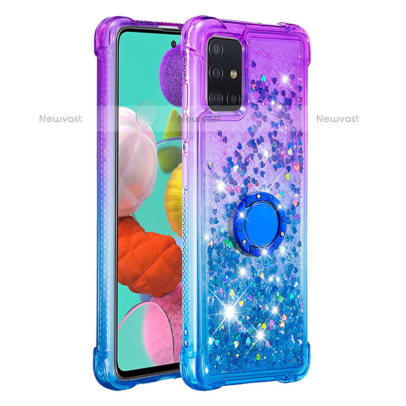 Silicone Candy Rubber TPU Bling-Bling Soft Case Cover with Finger Ring Stand S02 for Samsung Galaxy A51 4G