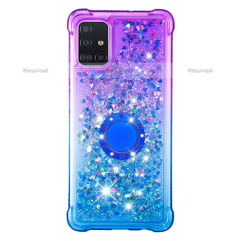 Silicone Candy Rubber TPU Bling-Bling Soft Case Cover with Finger Ring Stand S02 for Samsung Galaxy A51 4G