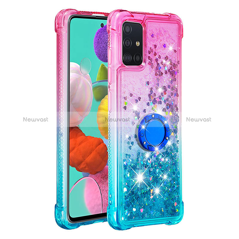 Silicone Candy Rubber TPU Bling-Bling Soft Case Cover with Finger Ring Stand S02 for Samsung Galaxy A51 5G