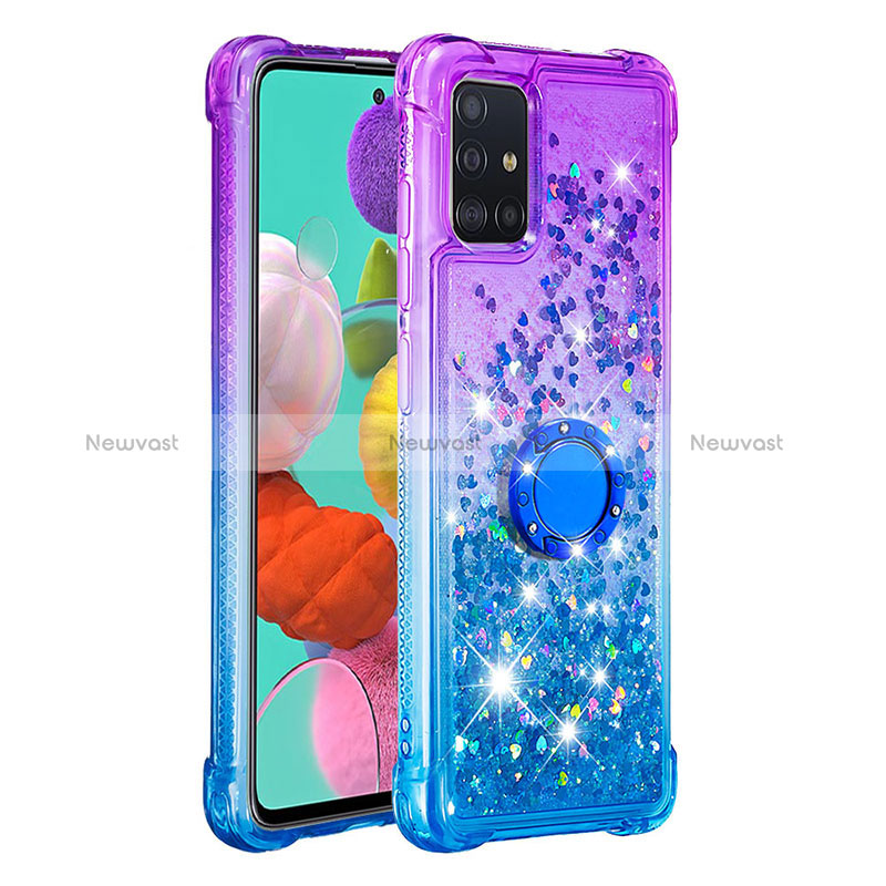 Silicone Candy Rubber TPU Bling-Bling Soft Case Cover with Finger Ring Stand S02 for Samsung Galaxy A51 5G