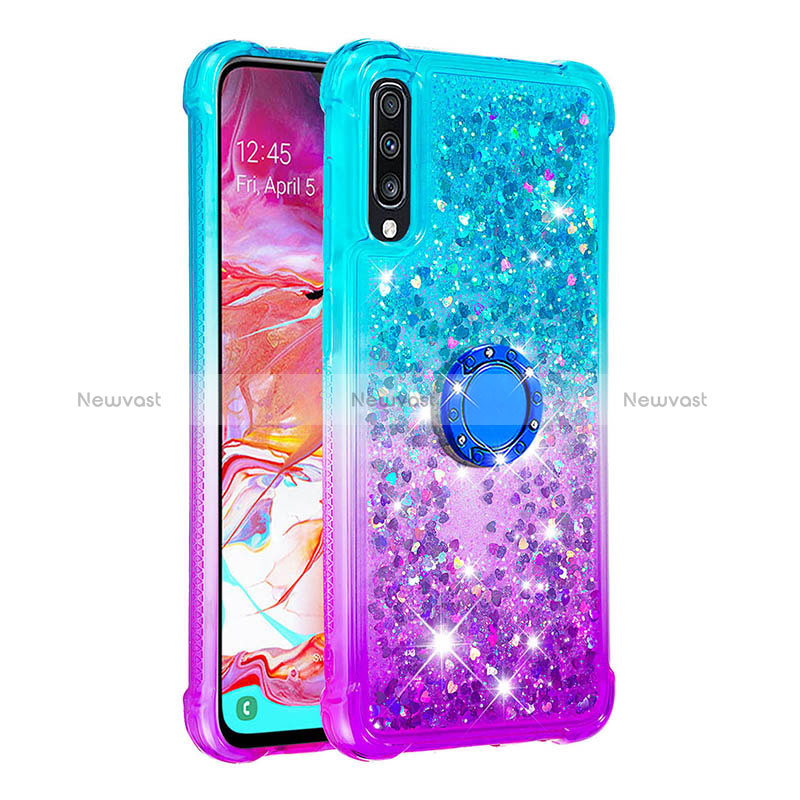 Silicone Candy Rubber TPU Bling-Bling Soft Case Cover with Finger Ring Stand S02 for Samsung Galaxy A70