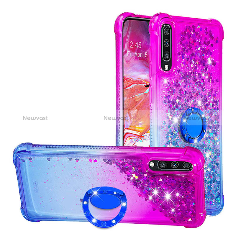 Silicone Candy Rubber TPU Bling-Bling Soft Case Cover with Finger Ring Stand S02 for Samsung Galaxy A70S