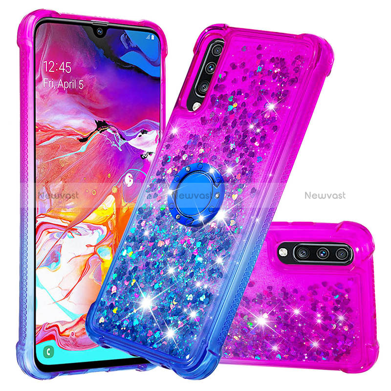 Silicone Candy Rubber TPU Bling-Bling Soft Case Cover with Finger Ring Stand S02 for Samsung Galaxy A70S
