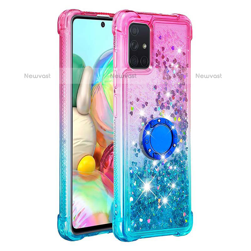 Silicone Candy Rubber TPU Bling-Bling Soft Case Cover with Finger Ring Stand S02 for Samsung Galaxy A71 4G A715