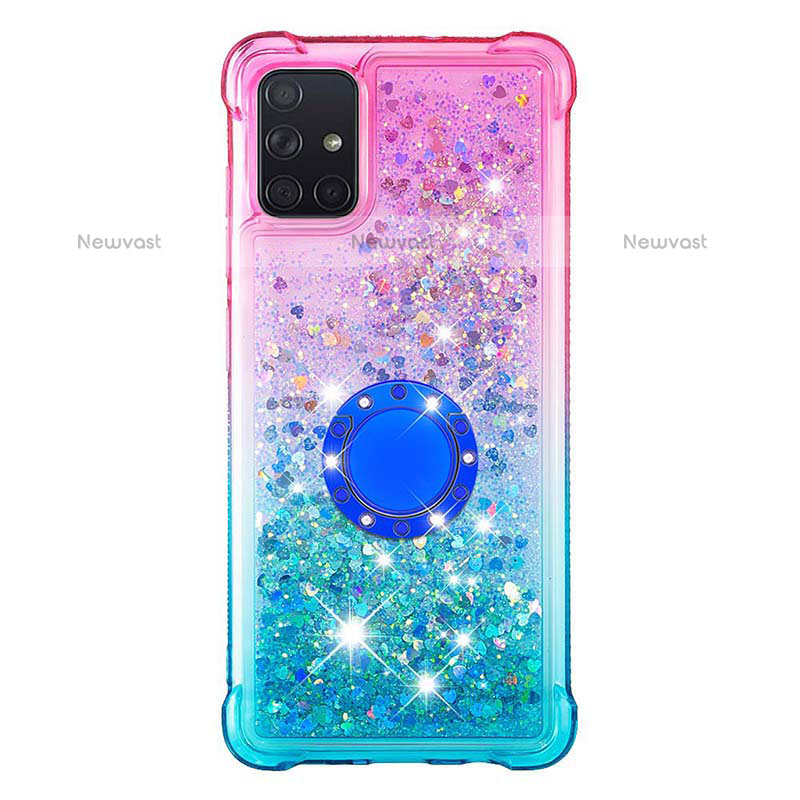 Silicone Candy Rubber TPU Bling-Bling Soft Case Cover with Finger Ring Stand S02 for Samsung Galaxy A71 4G A715