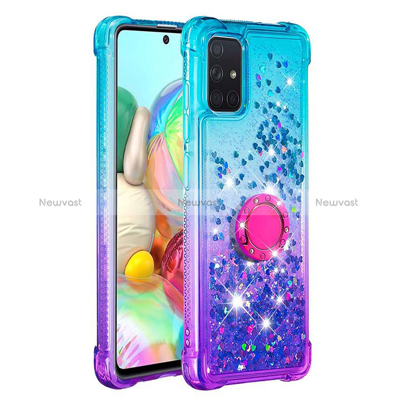 Silicone Candy Rubber TPU Bling-Bling Soft Case Cover with Finger Ring Stand S02 for Samsung Galaxy A71 5G