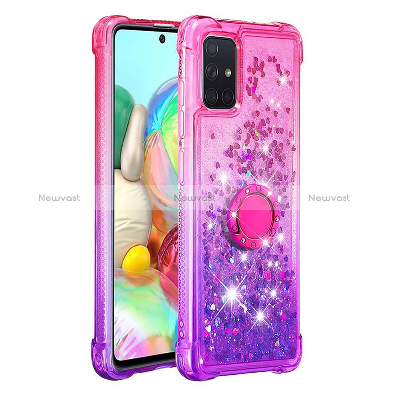 Silicone Candy Rubber TPU Bling-Bling Soft Case Cover with Finger Ring Stand S02 for Samsung Galaxy A71 5G