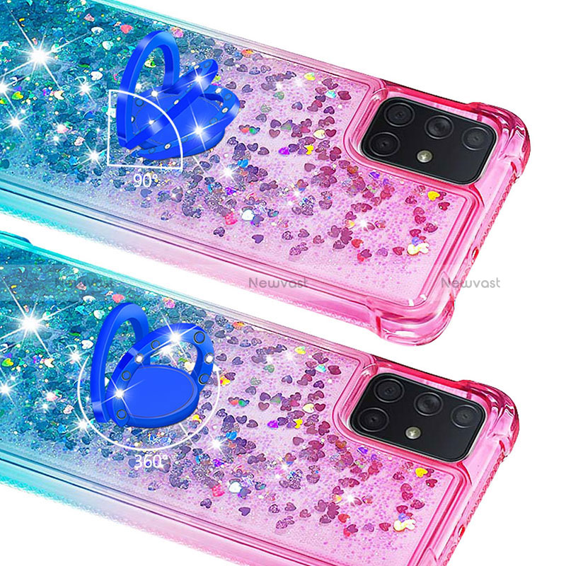 Silicone Candy Rubber TPU Bling-Bling Soft Case Cover with Finger Ring Stand S02 for Samsung Galaxy A71 5G