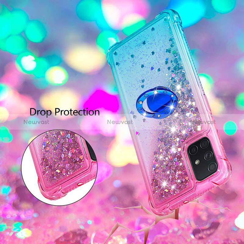 Silicone Candy Rubber TPU Bling-Bling Soft Case Cover with Finger Ring Stand S02 for Samsung Galaxy A71 5G