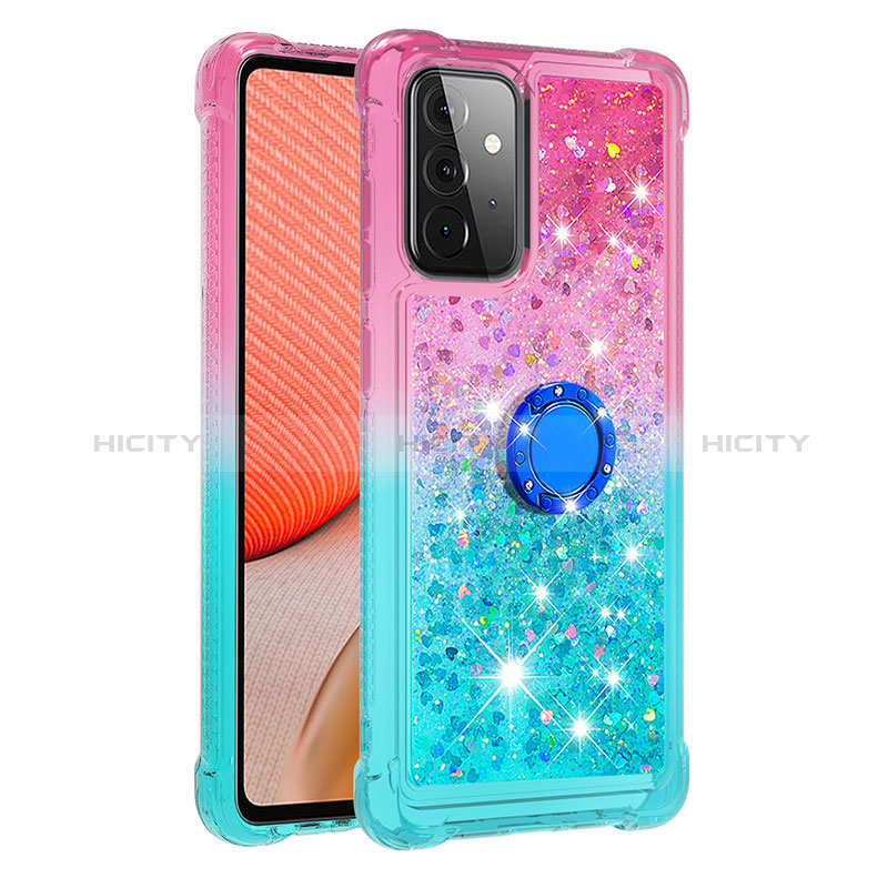 Silicone Candy Rubber TPU Bling-Bling Soft Case Cover with Finger Ring Stand S02 for Samsung Galaxy A72 5G