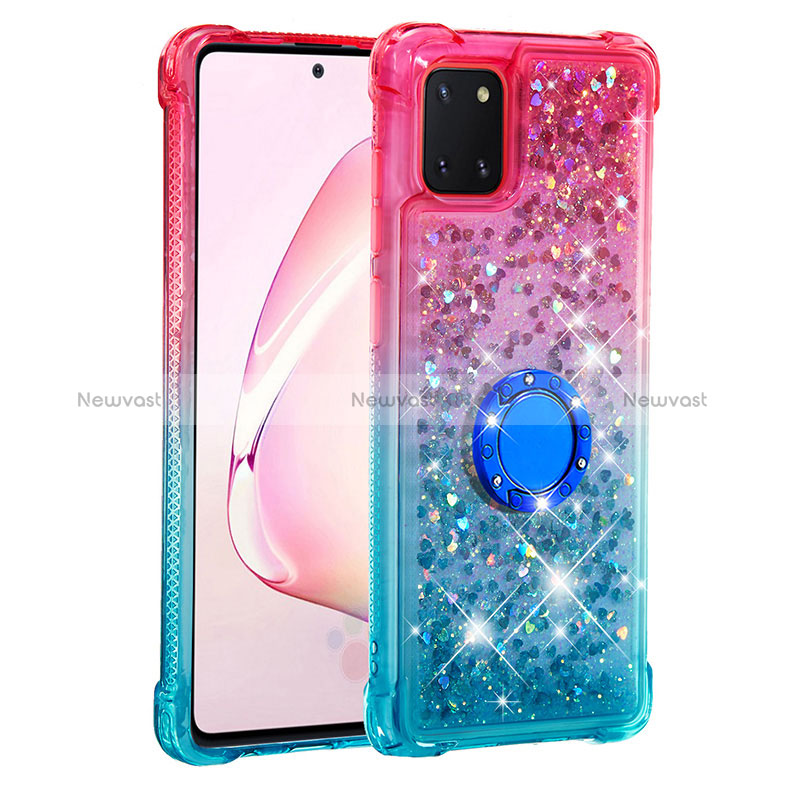 Silicone Candy Rubber TPU Bling-Bling Soft Case Cover with Finger Ring Stand S02 for Samsung Galaxy A81