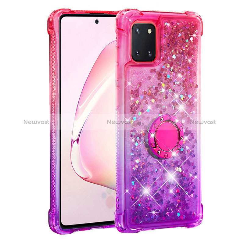 Silicone Candy Rubber TPU Bling-Bling Soft Case Cover with Finger Ring Stand S02 for Samsung Galaxy A81