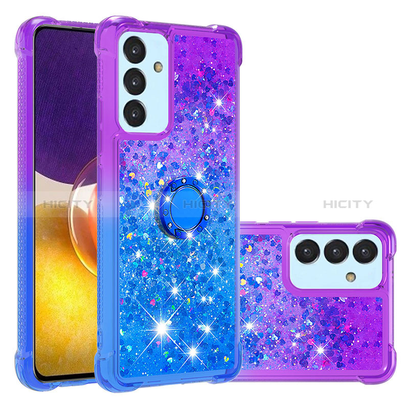 Silicone Candy Rubber TPU Bling-Bling Soft Case Cover with Finger Ring Stand S02 for Samsung Galaxy A82 5G Purple