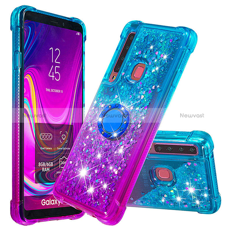 Silicone Candy Rubber TPU Bling-Bling Soft Case Cover with Finger Ring Stand S02 for Samsung Galaxy A9 (2018) A920