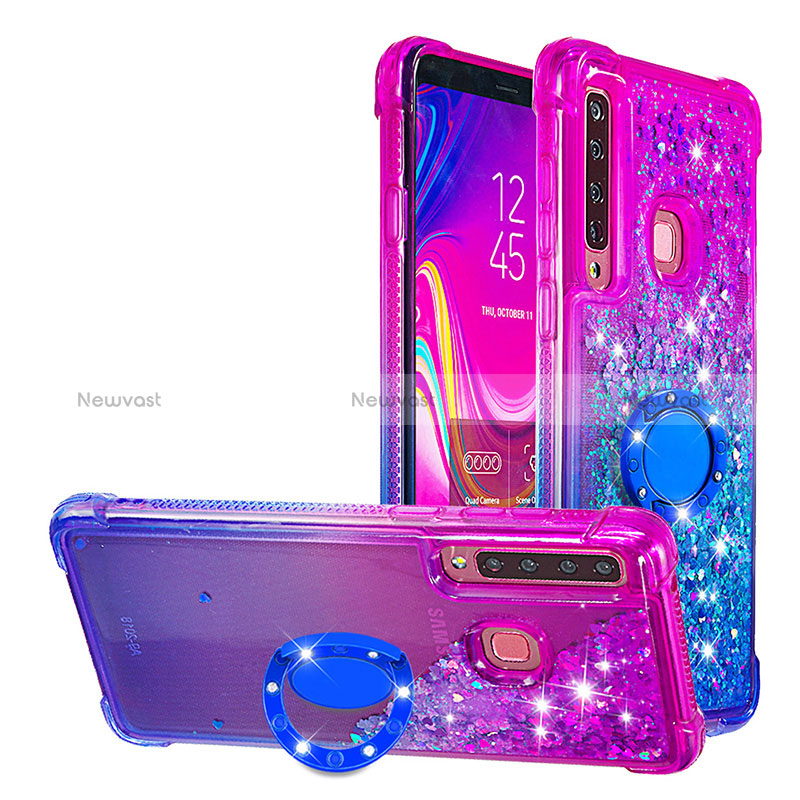 Silicone Candy Rubber TPU Bling-Bling Soft Case Cover with Finger Ring Stand S02 for Samsung Galaxy A9 (2018) A920 Purple