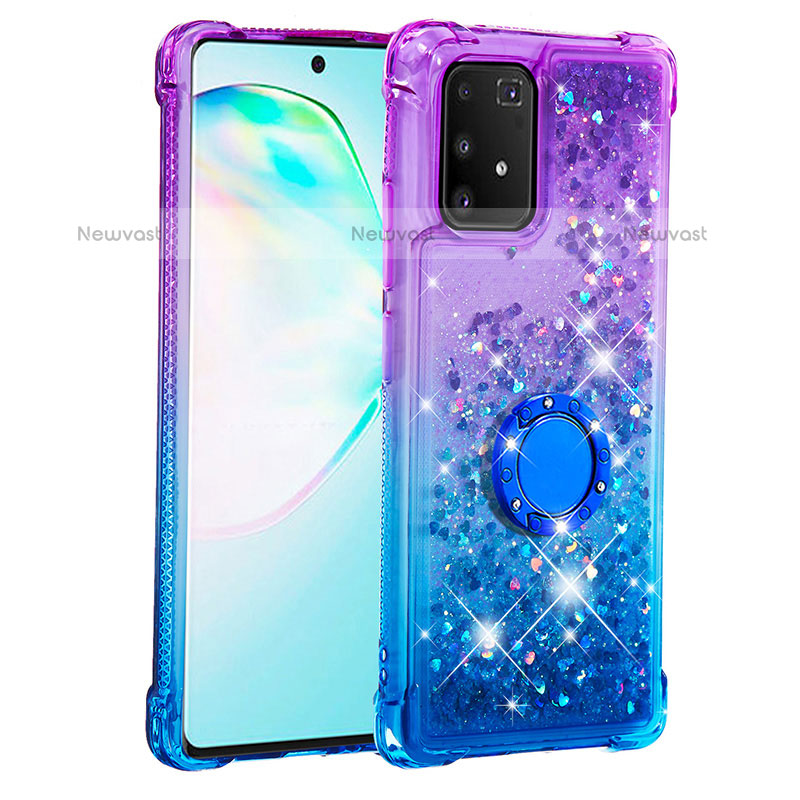 Silicone Candy Rubber TPU Bling-Bling Soft Case Cover with Finger Ring Stand S02 for Samsung Galaxy A91