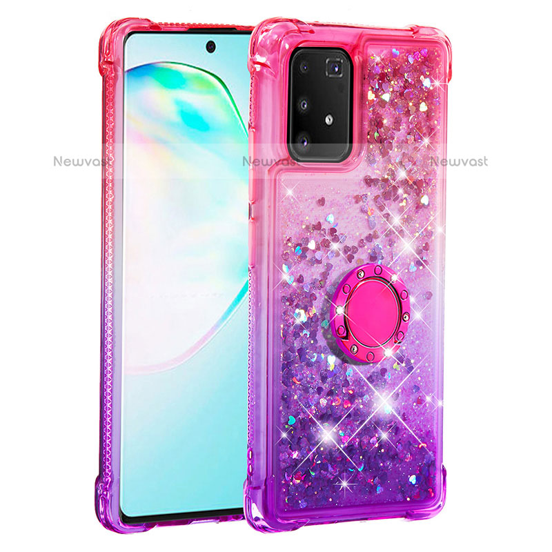 Silicone Candy Rubber TPU Bling-Bling Soft Case Cover with Finger Ring Stand S02 for Samsung Galaxy A91