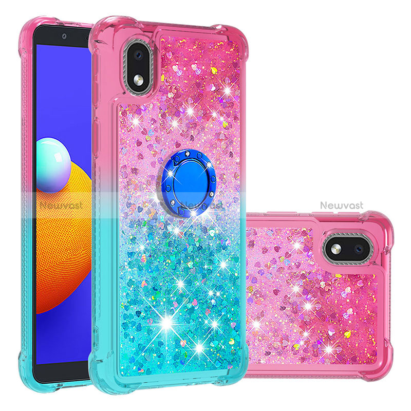 Silicone Candy Rubber TPU Bling-Bling Soft Case Cover with Finger Ring Stand S02 for Samsung Galaxy M01 Core Pink