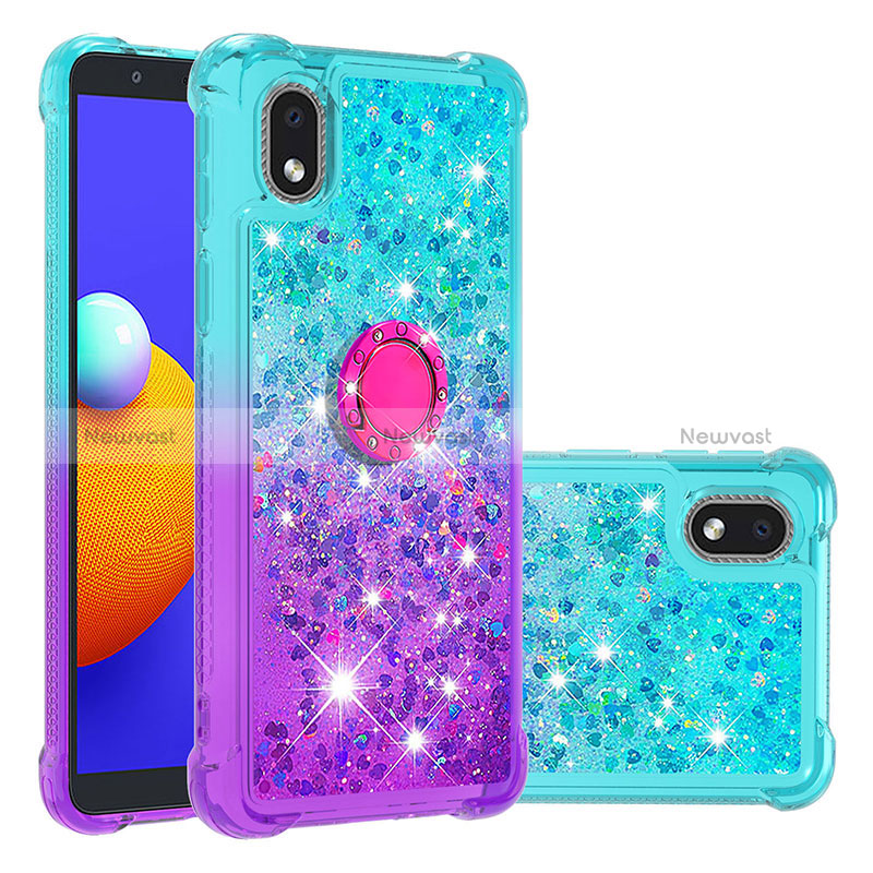 Silicone Candy Rubber TPU Bling-Bling Soft Case Cover with Finger Ring Stand S02 for Samsung Galaxy M01 Core Sky Blue