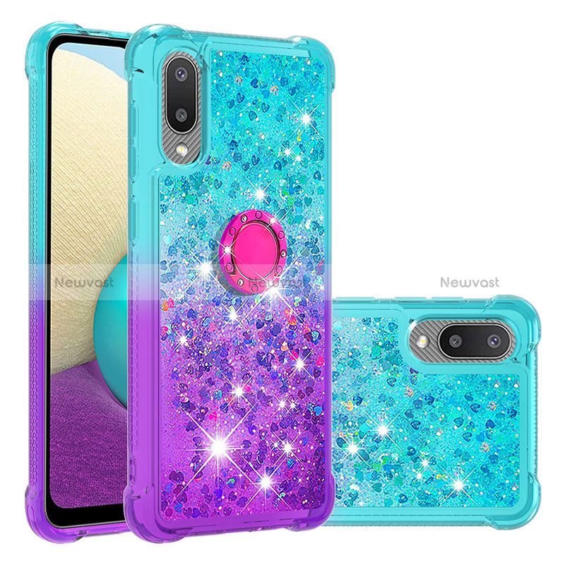 Silicone Candy Rubber TPU Bling-Bling Soft Case Cover with Finger Ring Stand S02 for Samsung Galaxy M02