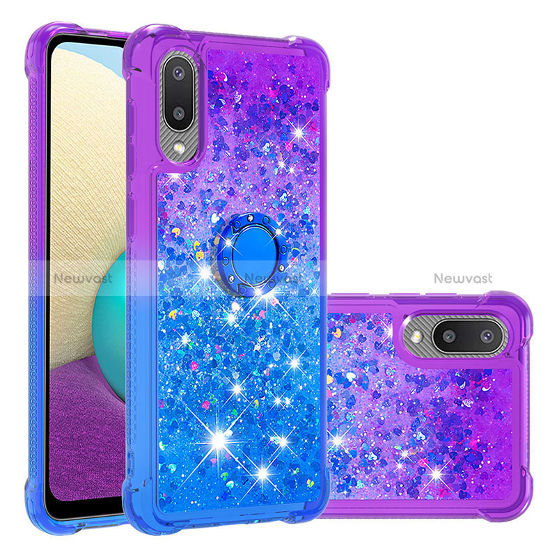 Silicone Candy Rubber TPU Bling-Bling Soft Case Cover with Finger Ring Stand S02 for Samsung Galaxy M02