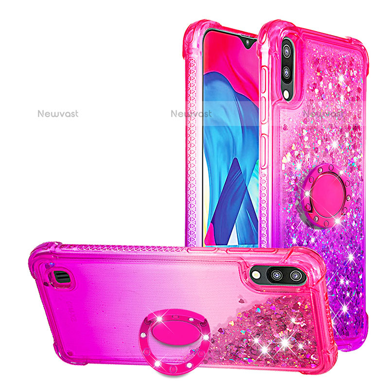Silicone Candy Rubber TPU Bling-Bling Soft Case Cover with Finger Ring Stand S02 for Samsung Galaxy M10 Hot Pink