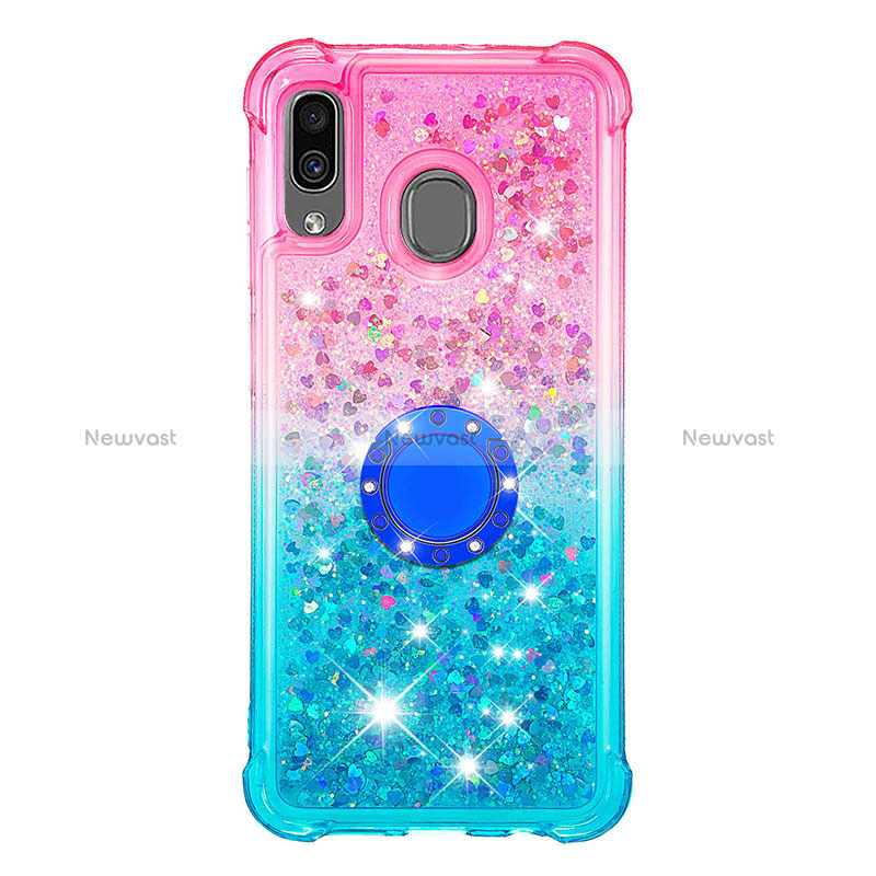 Silicone Candy Rubber TPU Bling-Bling Soft Case Cover with Finger Ring Stand S02 for Samsung Galaxy M10S