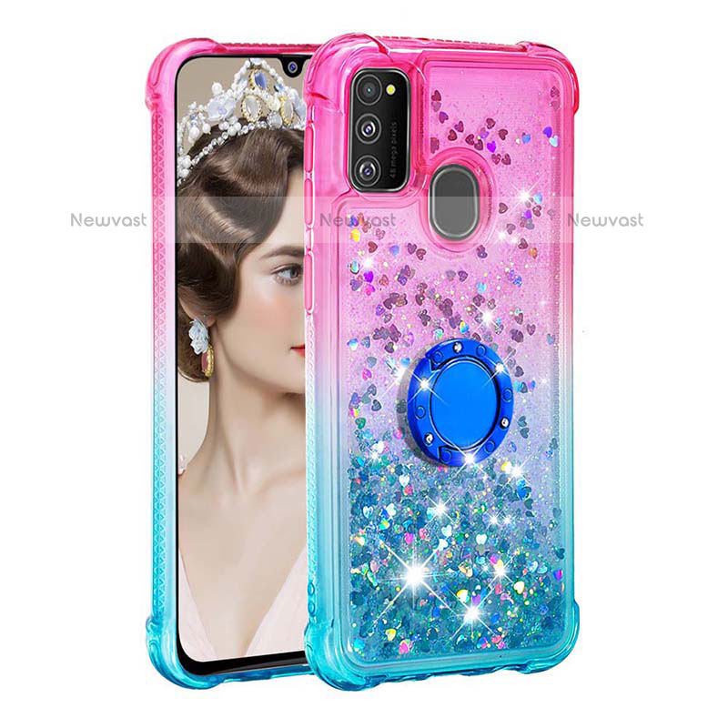 Silicone Candy Rubber TPU Bling-Bling Soft Case Cover with Finger Ring Stand S02 for Samsung Galaxy M21