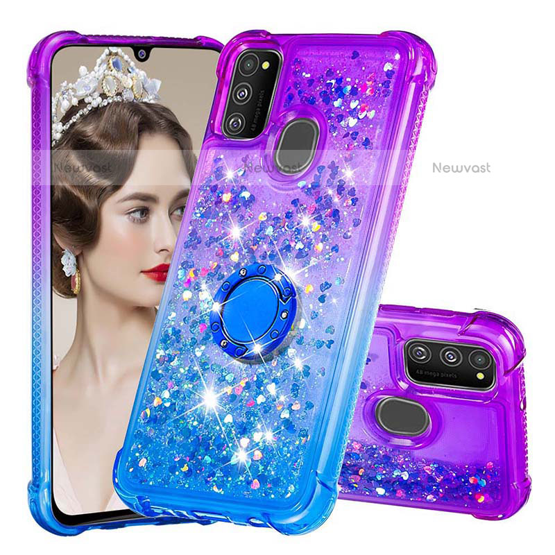 Silicone Candy Rubber TPU Bling-Bling Soft Case Cover with Finger Ring Stand S02 for Samsung Galaxy M21