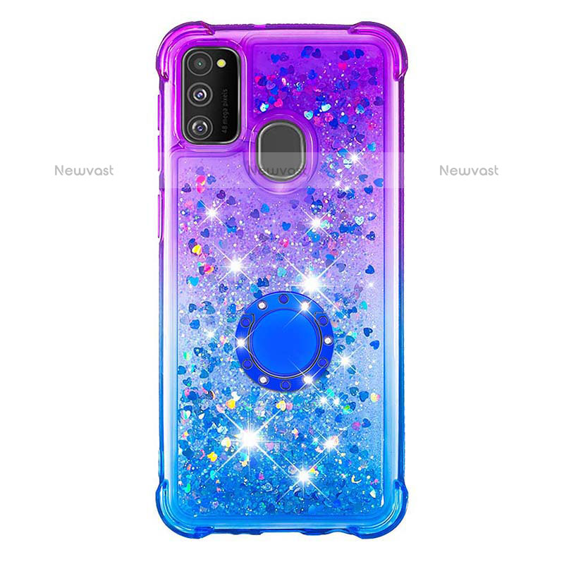 Silicone Candy Rubber TPU Bling-Bling Soft Case Cover with Finger Ring Stand S02 for Samsung Galaxy M21