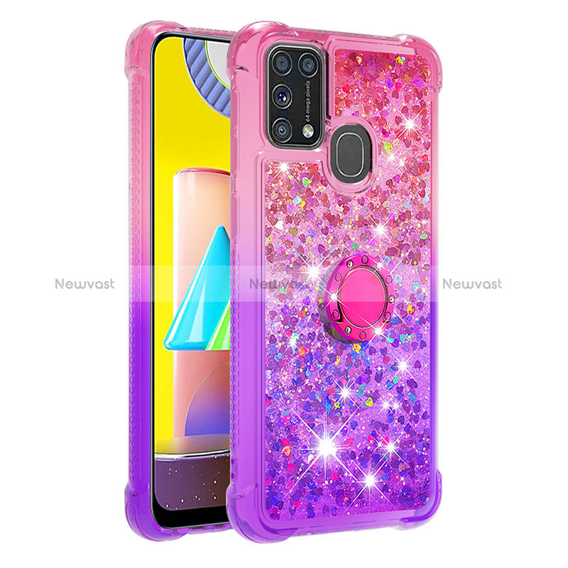 Silicone Candy Rubber TPU Bling-Bling Soft Case Cover with Finger Ring Stand S02 for Samsung Galaxy M21s