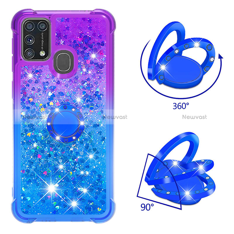 Silicone Candy Rubber TPU Bling-Bling Soft Case Cover with Finger Ring Stand S02 for Samsung Galaxy M21s