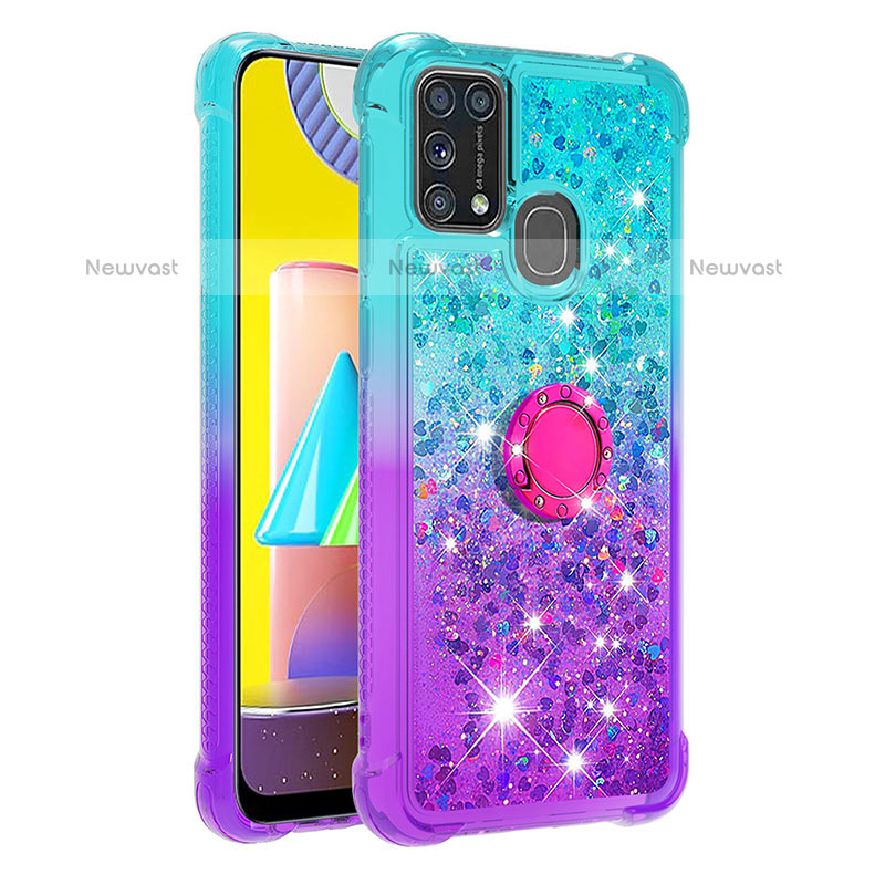 Silicone Candy Rubber TPU Bling-Bling Soft Case Cover with Finger Ring Stand S02 for Samsung Galaxy M31