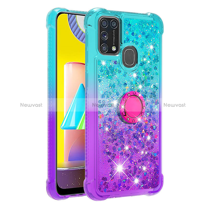 Silicone Candy Rubber TPU Bling-Bling Soft Case Cover with Finger Ring Stand S02 for Samsung Galaxy M31 Prime Edition