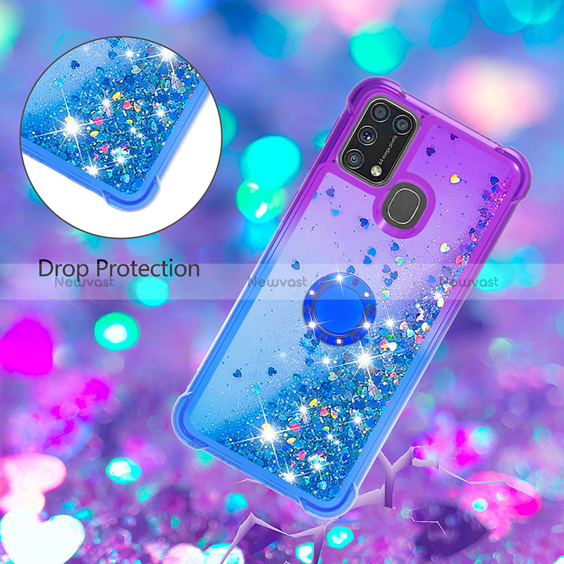 Silicone Candy Rubber TPU Bling-Bling Soft Case Cover with Finger Ring Stand S02 for Samsung Galaxy M31 Prime Edition