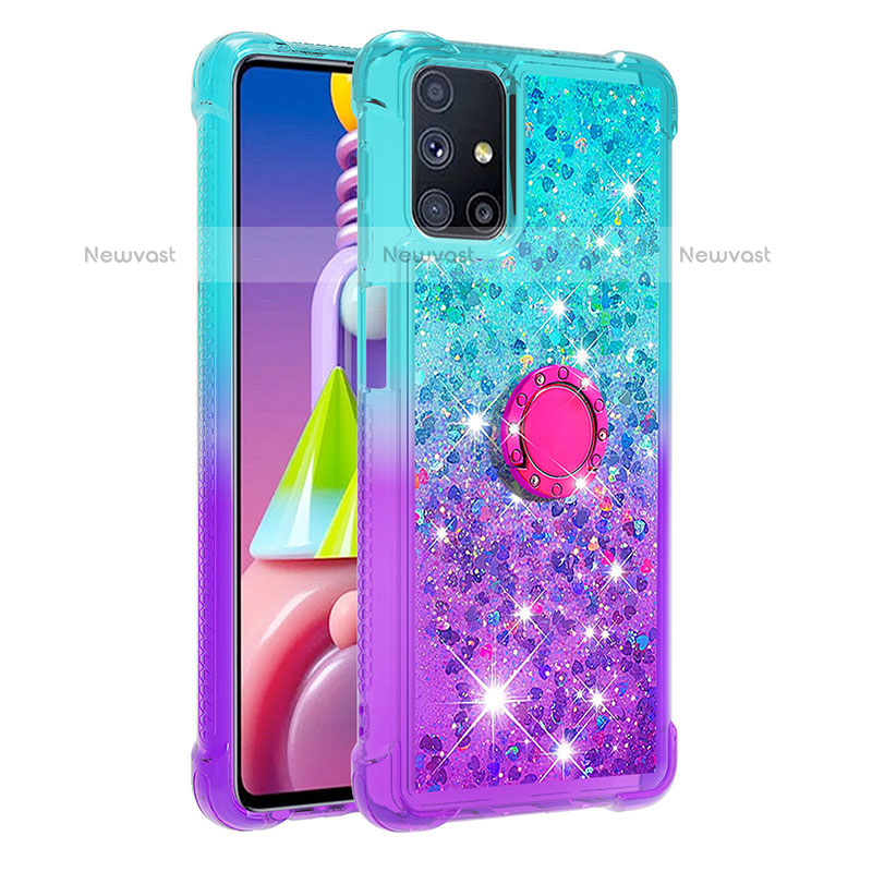 Silicone Candy Rubber TPU Bling-Bling Soft Case Cover with Finger Ring Stand S02 for Samsung Galaxy M51