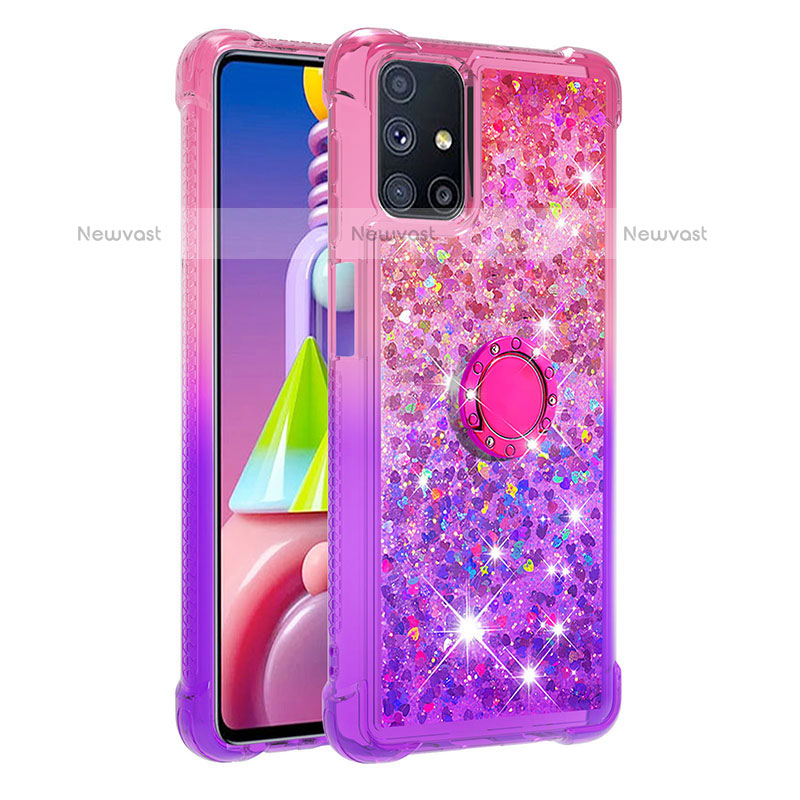 Silicone Candy Rubber TPU Bling-Bling Soft Case Cover with Finger Ring Stand S02 for Samsung Galaxy M51